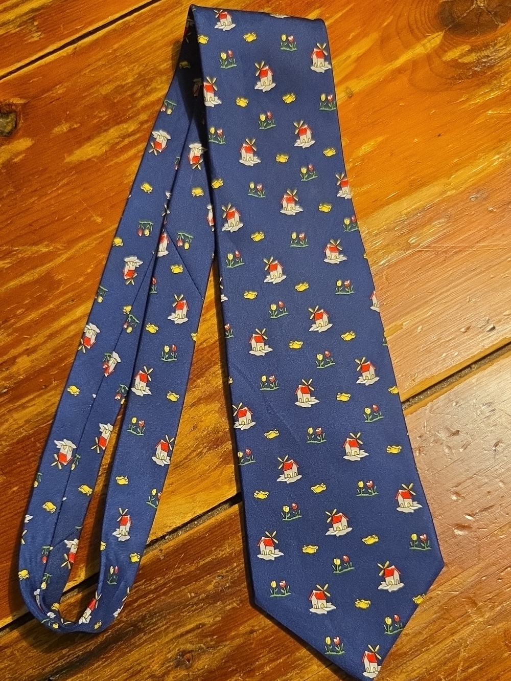 VTG Fumagalli's Pure Silk Tie Blue Windmill Tulip Italian Design